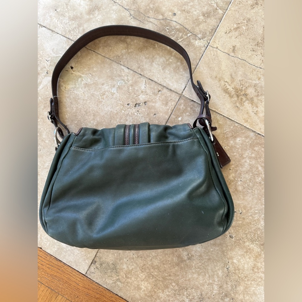 LAUREN RALPH LAUREN vintage olive, green and brown, leather handbag preowned - Picture 8 of 14